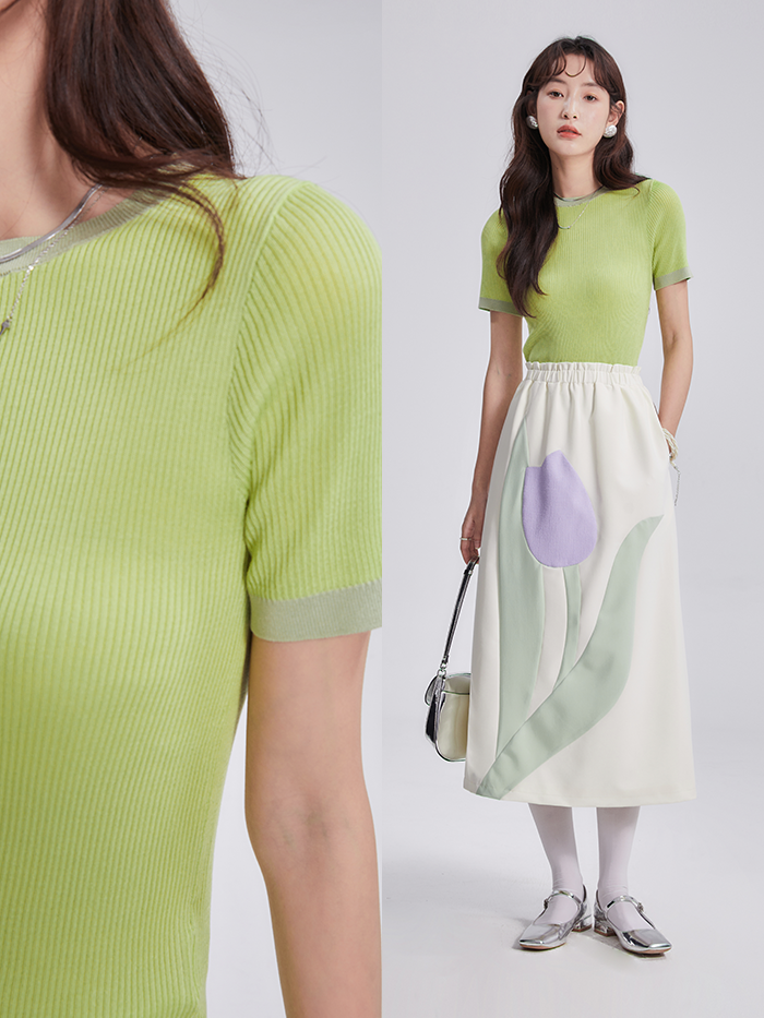 Short-Sleeed Slim-fit Bottoming Knitted Top