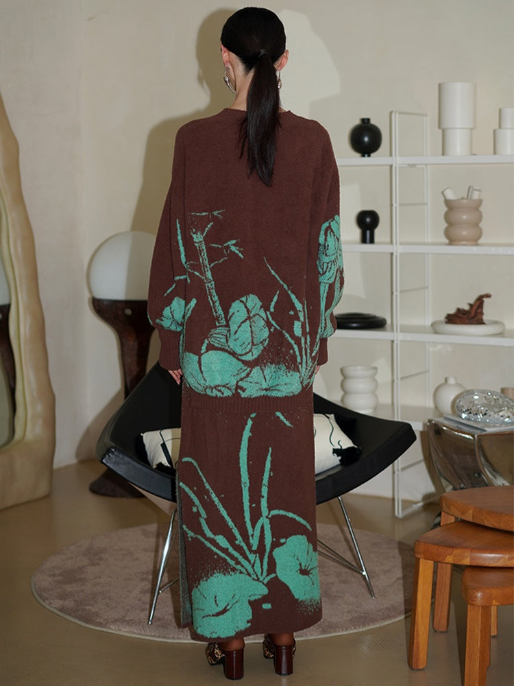 Knitted Jacquard Sweater & Skirt