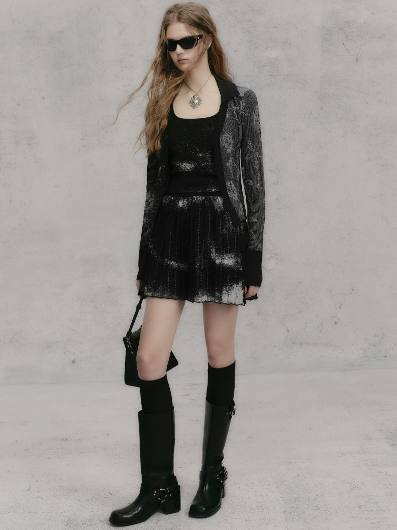 Jacquard Knitted Vest & Pleated Skirt