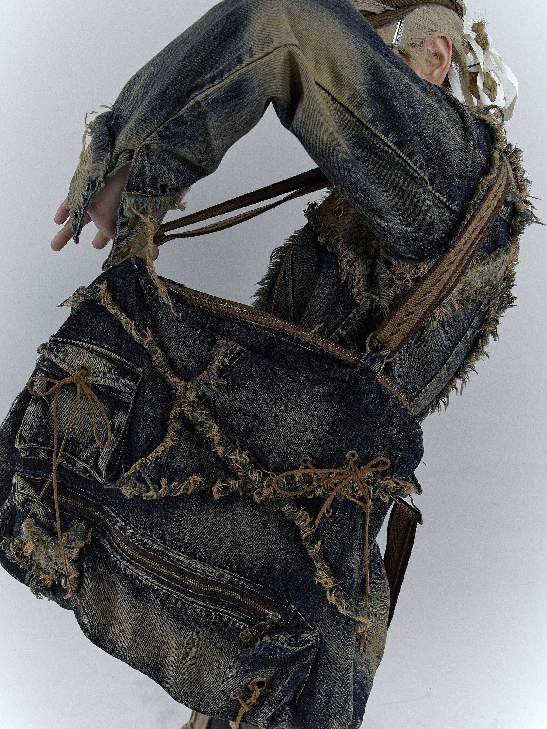 Heavy Industrial Washing Large Denim Shoulder Bag