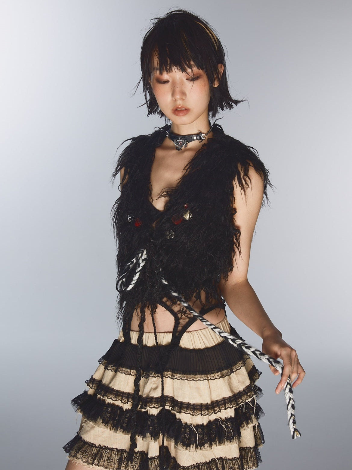 비대칭 헴 슈퍼 쇼트 조끼