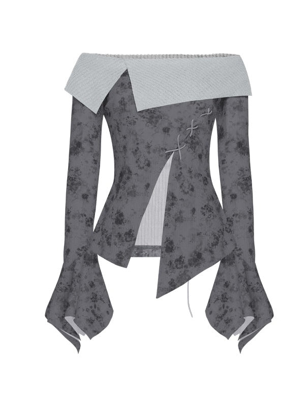 Split Off-Shoulder Print Top