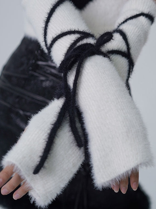 Y2K Knitted TurtleNeck Top & Armwarmer