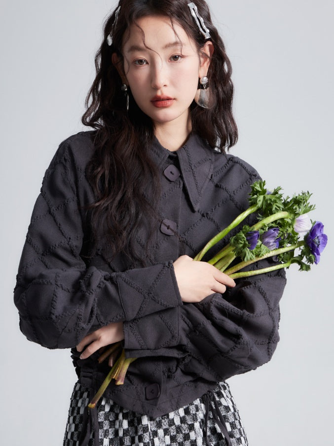 Rhombus Textured Waist Drawstring Short Shirt