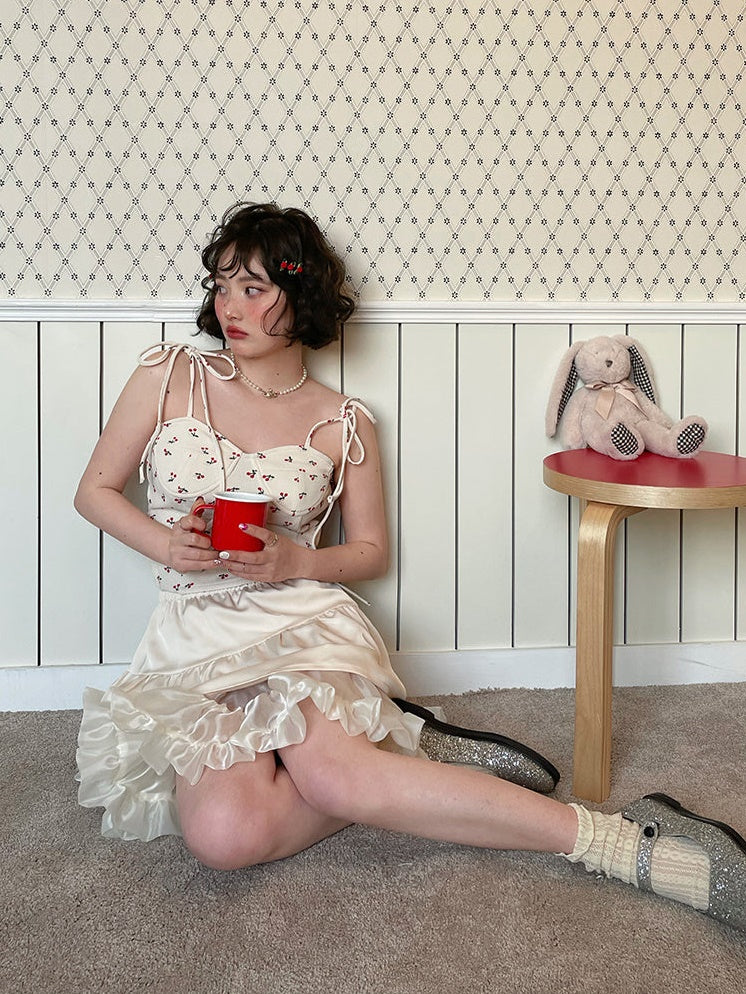 체리 프린트 스트랩 카미솔