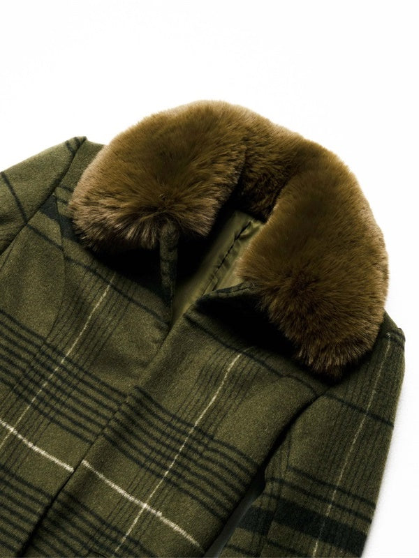 Plaid Woolen Splicing Jacket & A-Line Skirt