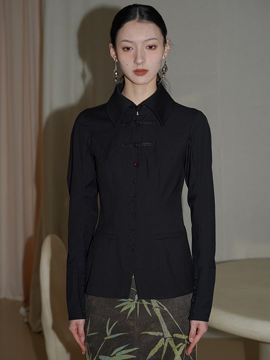 Neues chinesisches Style Wollmischung hohles Hemd