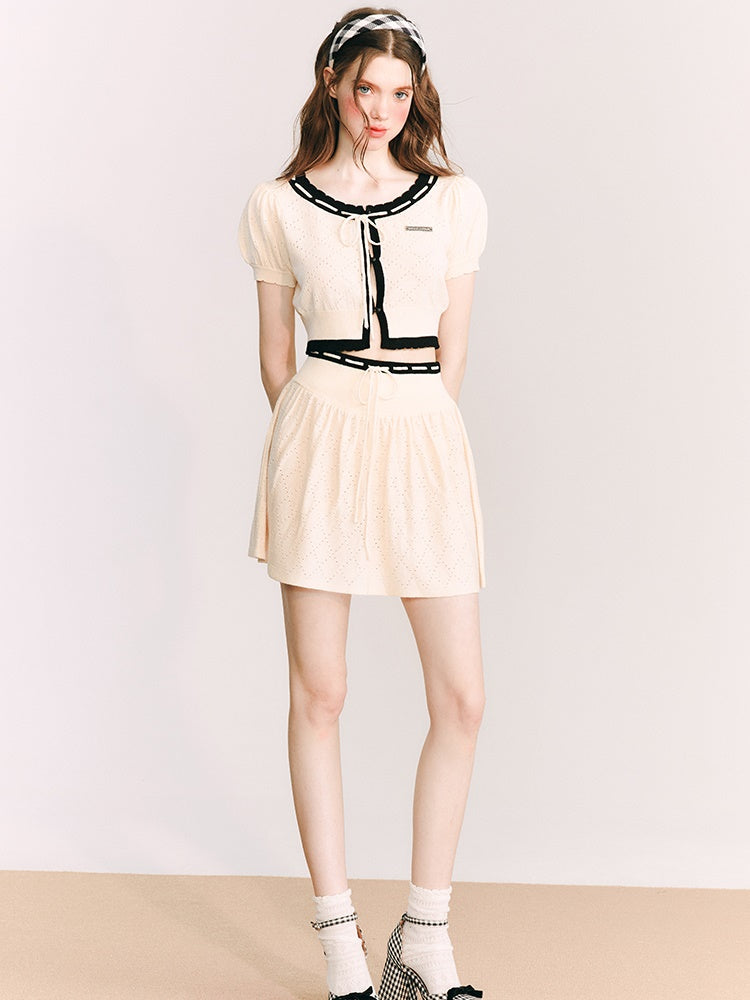Knitted Short Cardigan & a-line Skirt