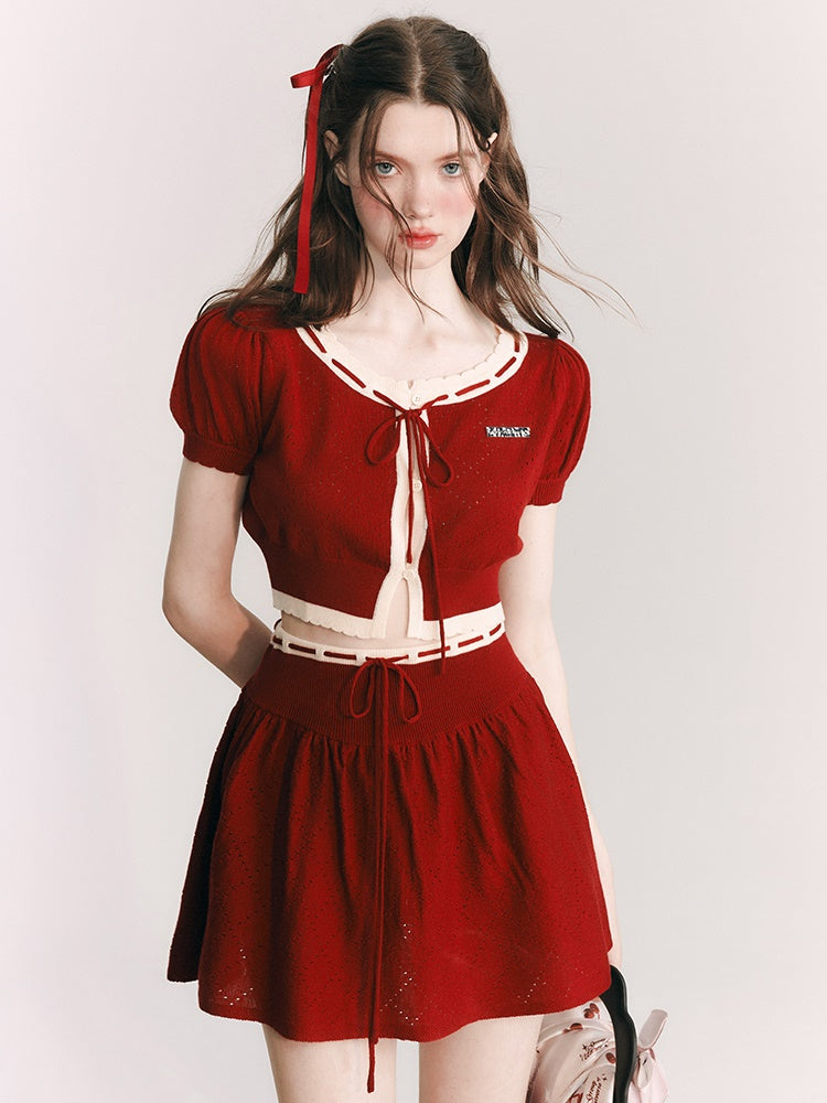 Knitted Short Cardigan & a-line Skirt