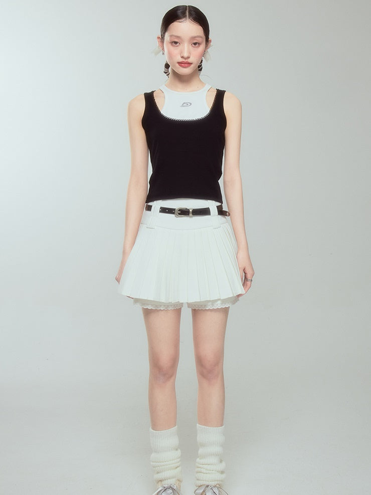 Lace A-line Pleated Skirt Pants