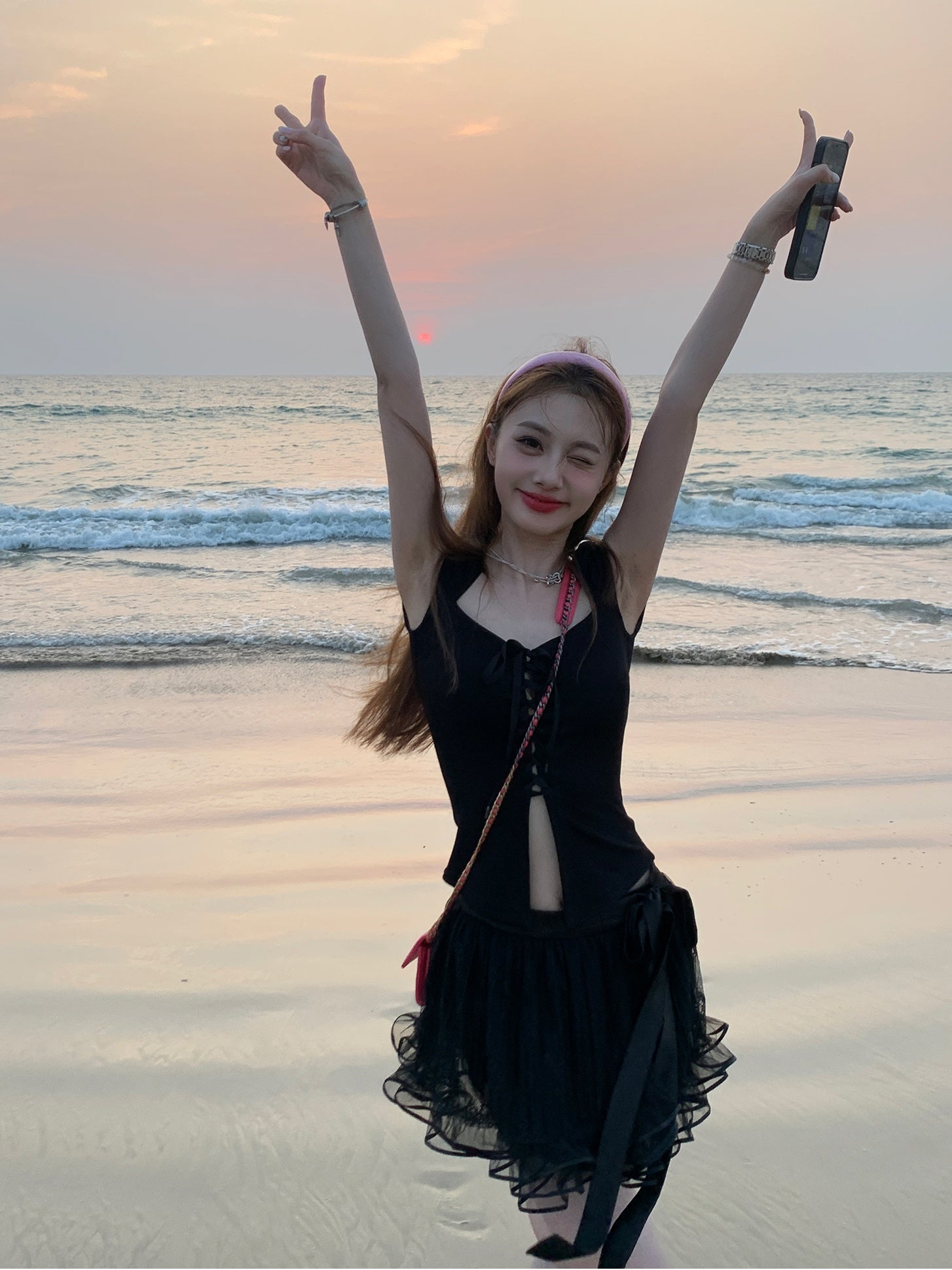 내부 바지가있는 레이스 메쉬 투투 스커트