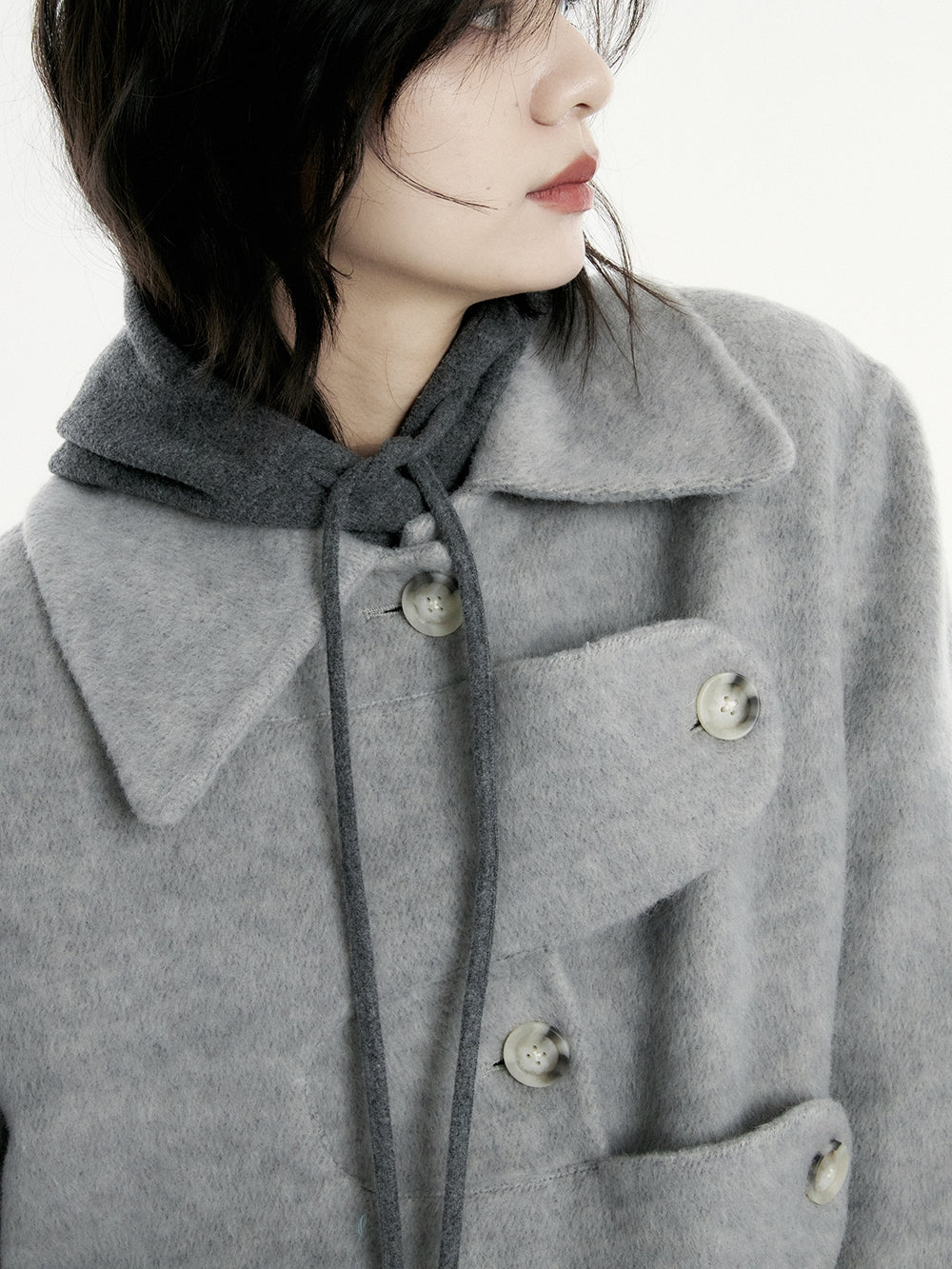 니치 양모 긴 코트