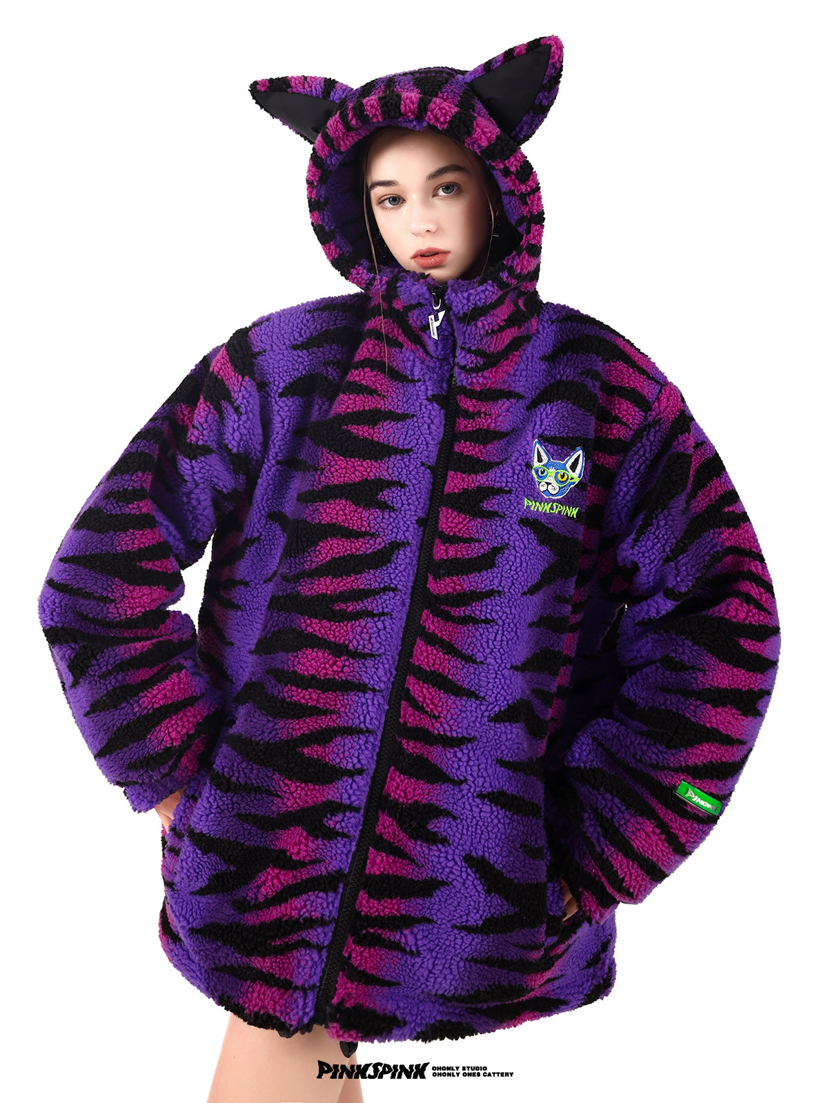 고양이의 호랑이 보아 오버 사이즈 블루슨