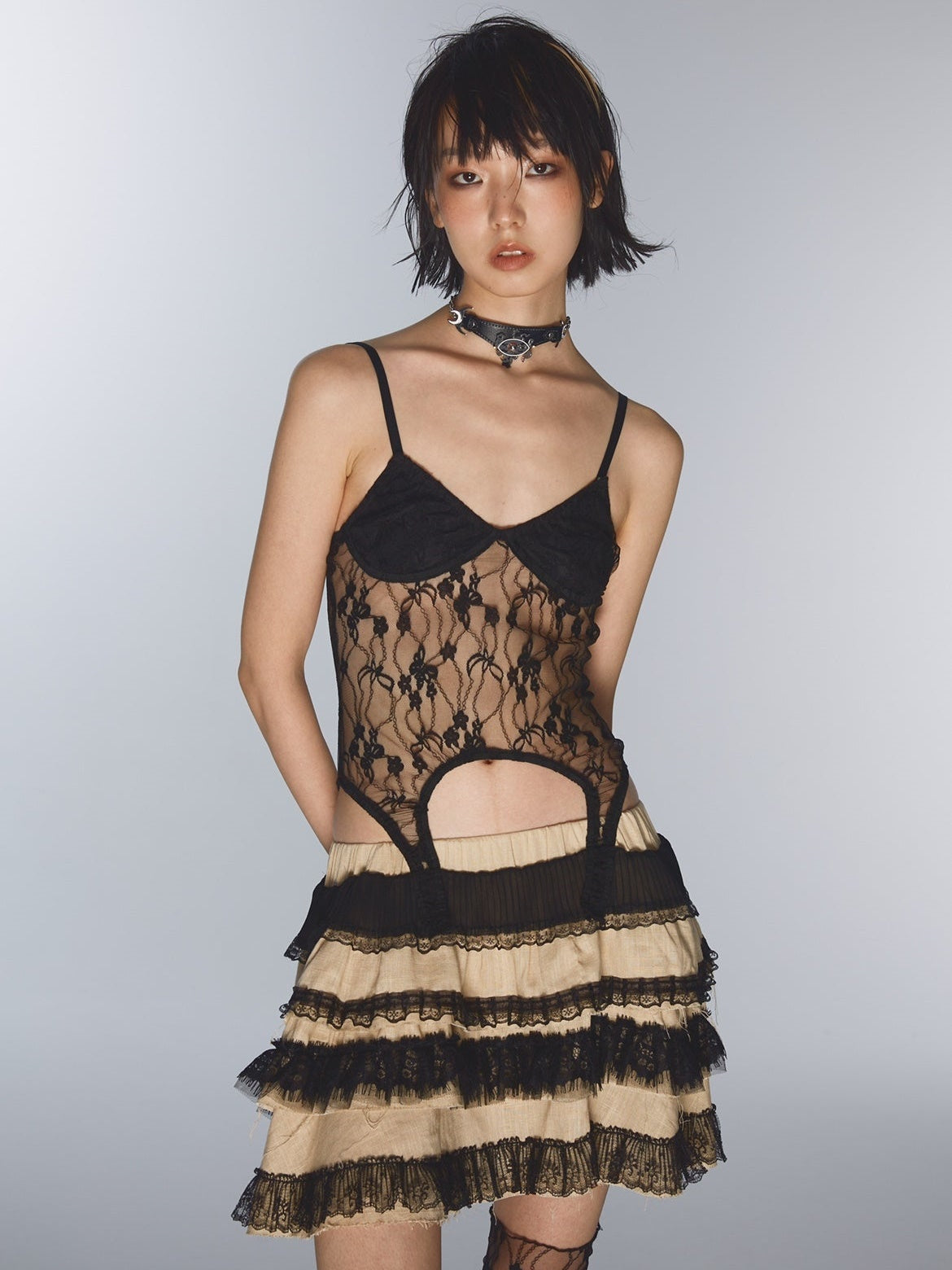 2Way Stretch Lace Sling Splicing Dress & Skirt