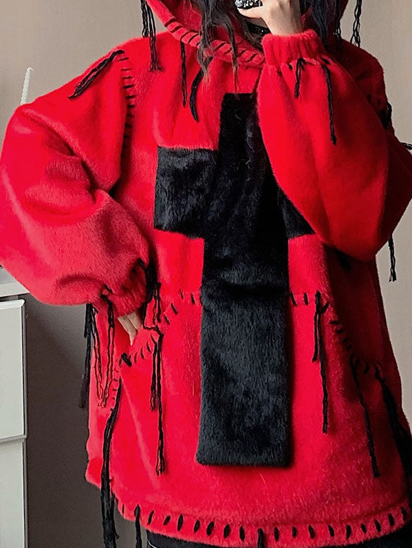 모방 모피 후드 풀 오버