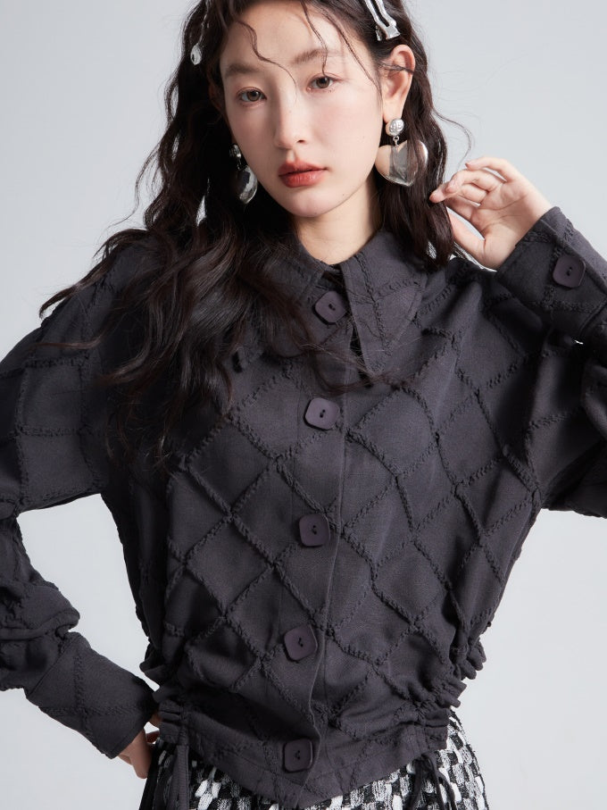 Rhombus Textured Waist Drawstring Short Shirt