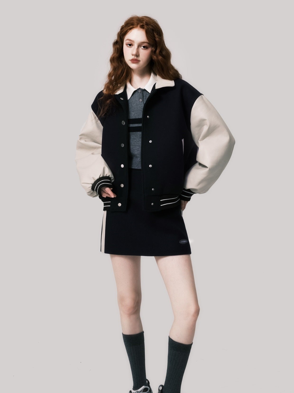 Wool Quilted Baseball Jacket & Skirt