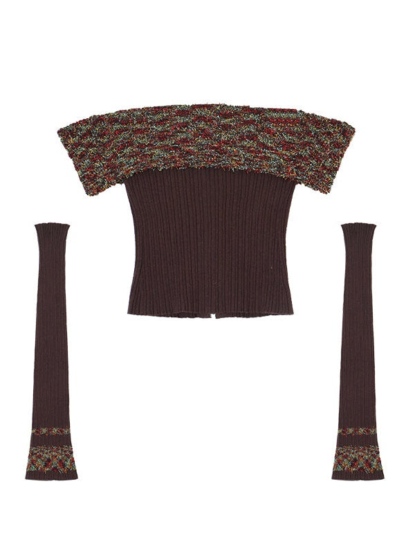 Off-Shouder Slim Strick Weste & Sleeve