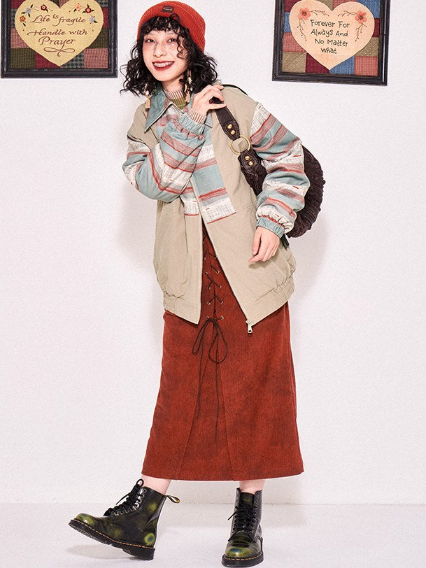 인쇄 패치 워크 드롭 어깨 패딩 재킷