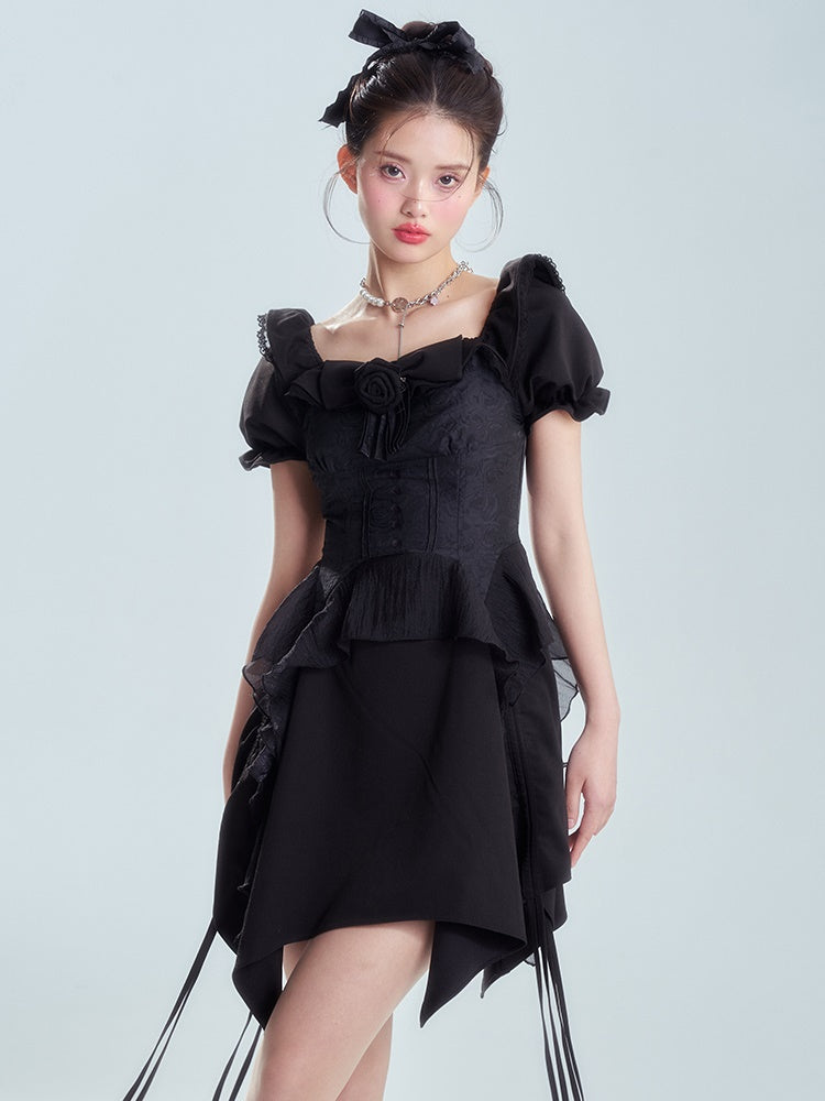Square Neck Waist IRREGULAR HEM Dress
