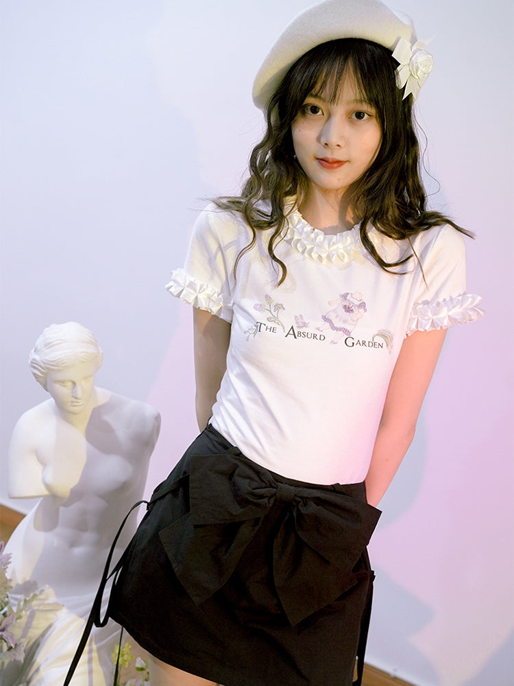 프릴 귀여운 캐주얼 티셔츠