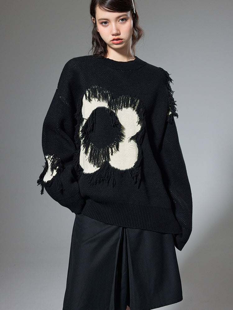 프린지 꽃 스웨터