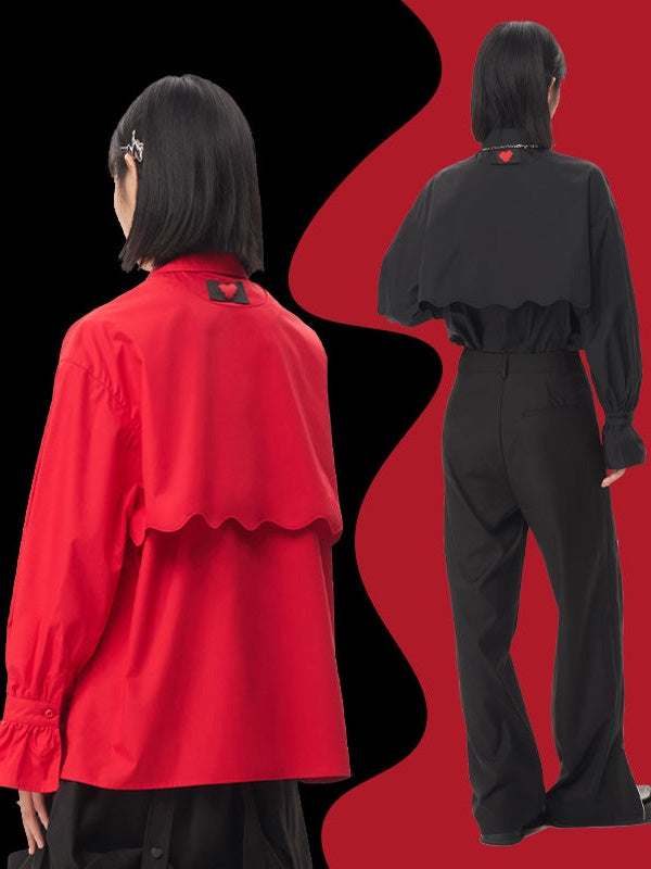 Double-Layer Hollow Deconstraction Splicing Loose Shirt