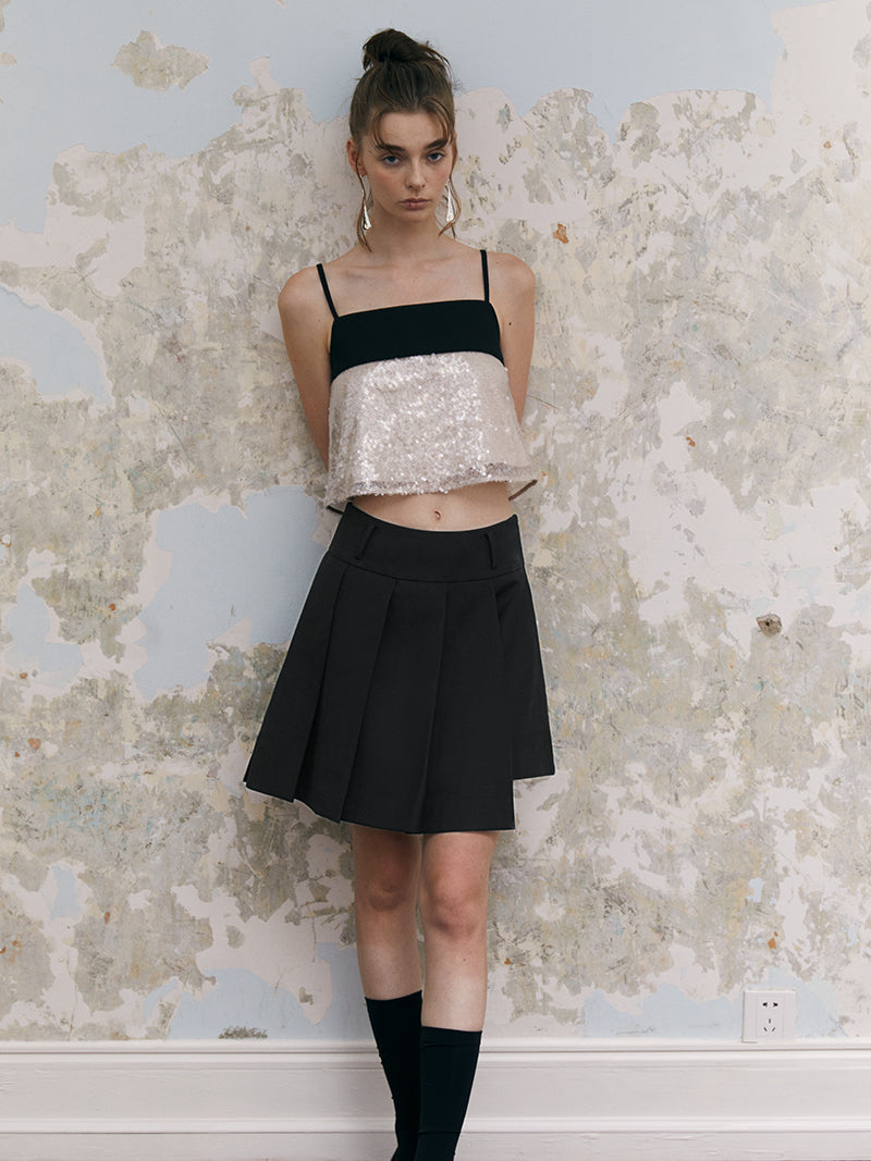 BOX-PLEATS WRAP Short Skirt
