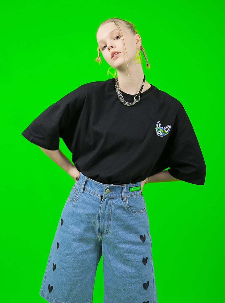 개 OnePoint 오버 사이즈 캐주얼 T 셔츠