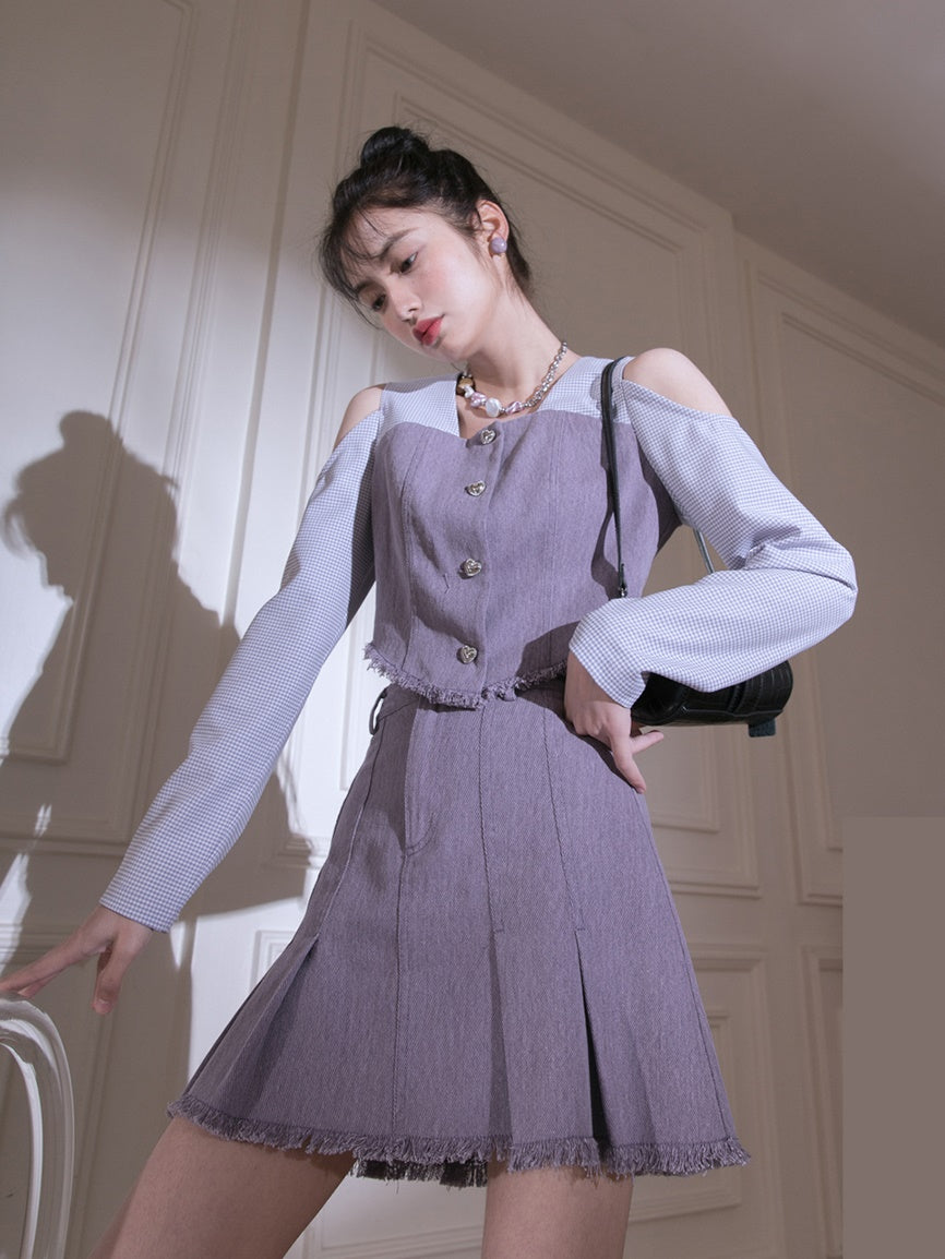 Denim Box Pleat Skirt