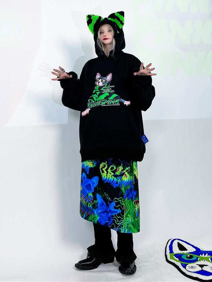 얼룩말 패턴 고양이 귀 인쇄 후드 파카