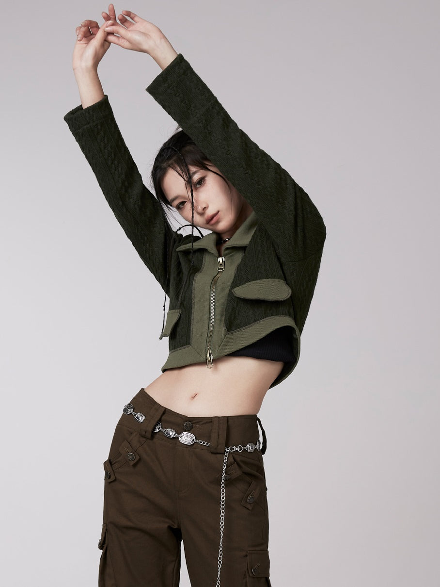 짧은 트위스트 뜨개질 재킷