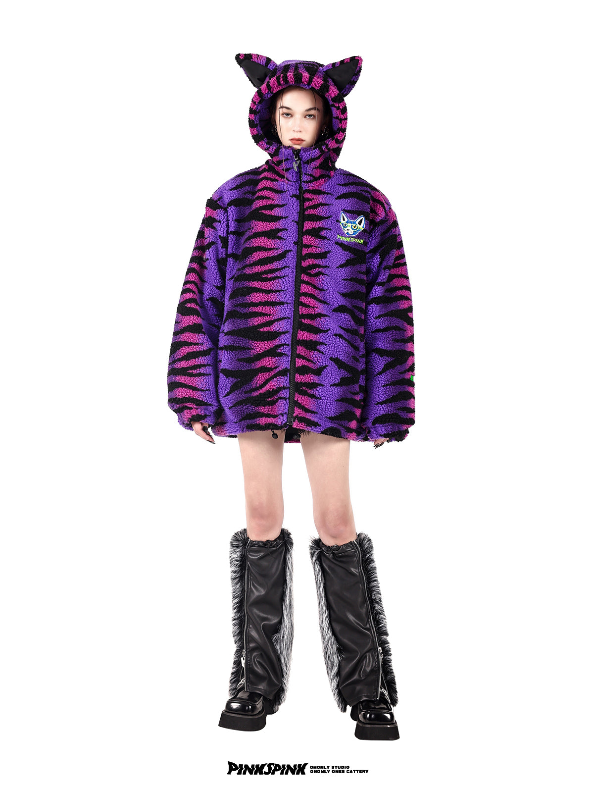 고양이의 호랑이 보아 오버 사이즈 블루슨