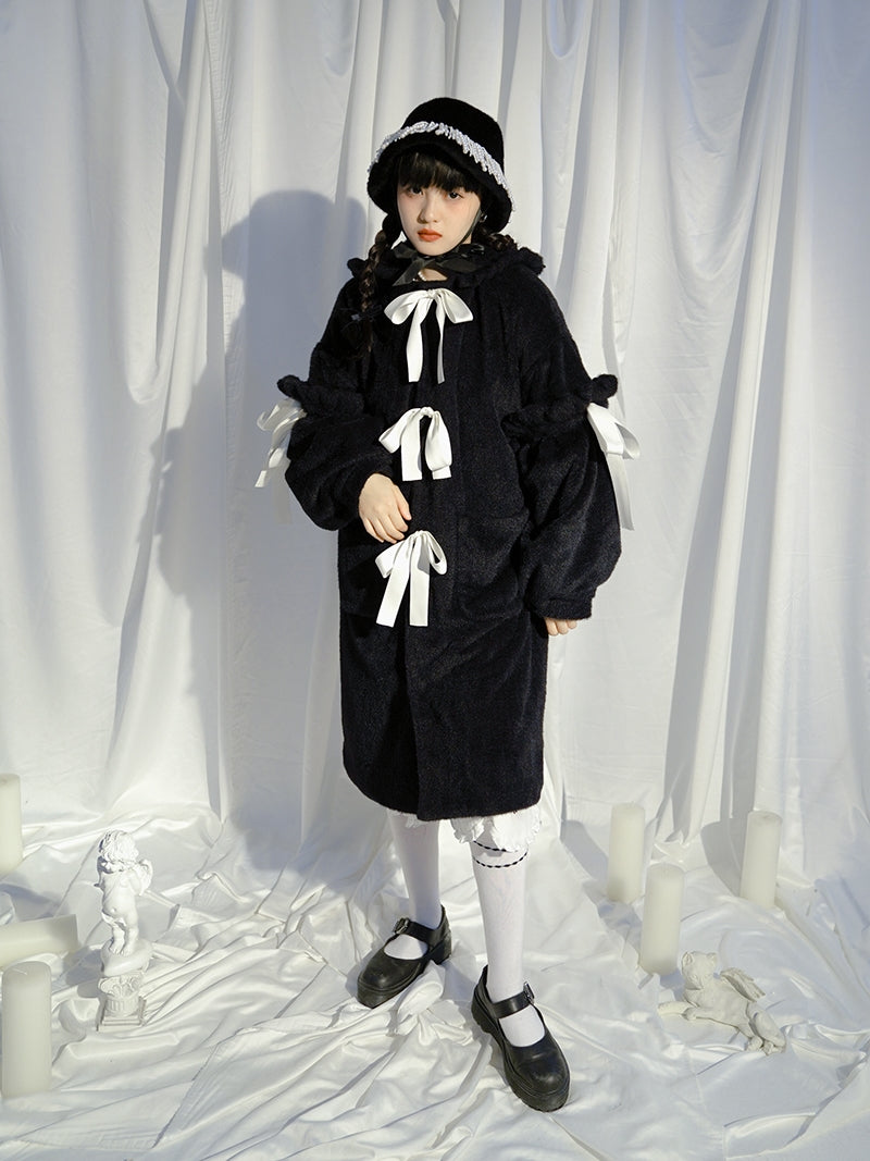 토끼 이어 보아 귀여운 리본 코트