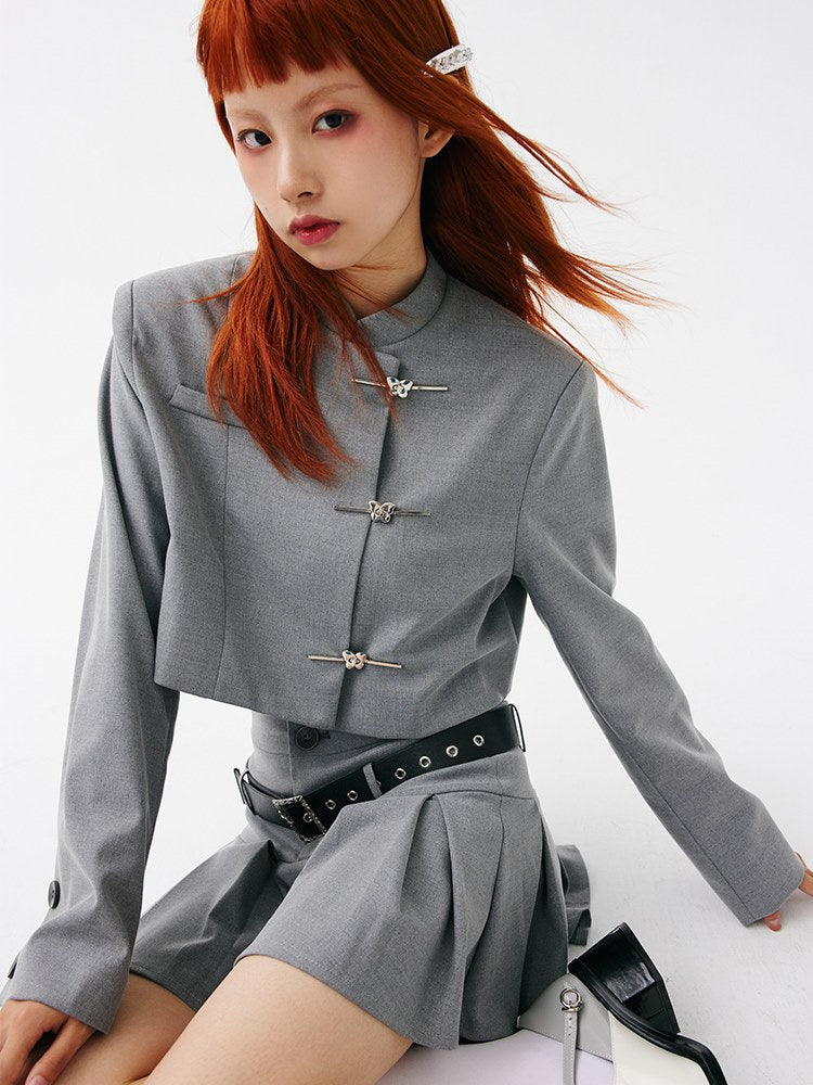 중국 스타일 로우 웨이스트 스커트 및 짧은 재킷