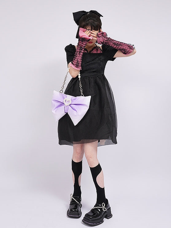 Bow One Shoulder Gradient Pleated Bag