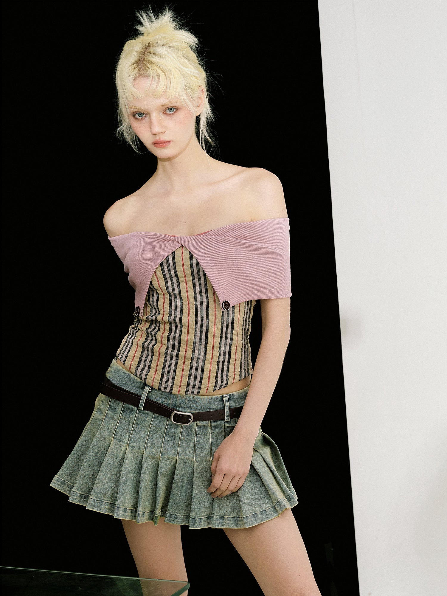 Multi Stripe Off Shorter Short Top