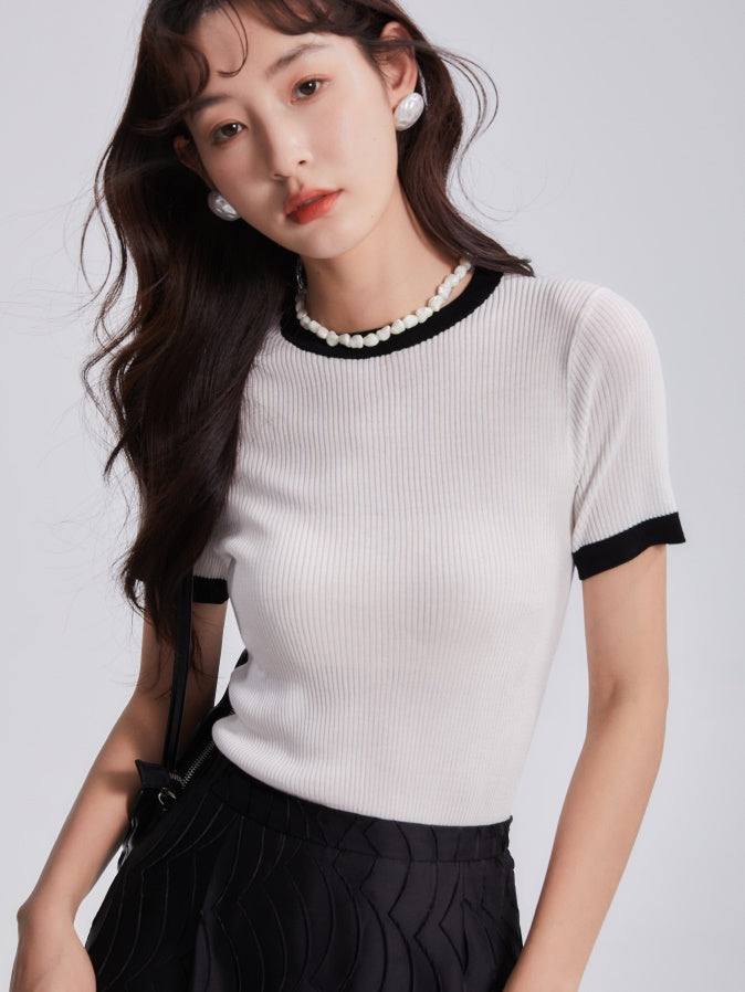 Short-Sleeed Slim-fit Bottoming Knitted Top