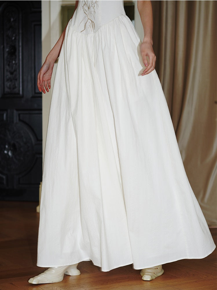 Embroidered Long Backless Sling Dress