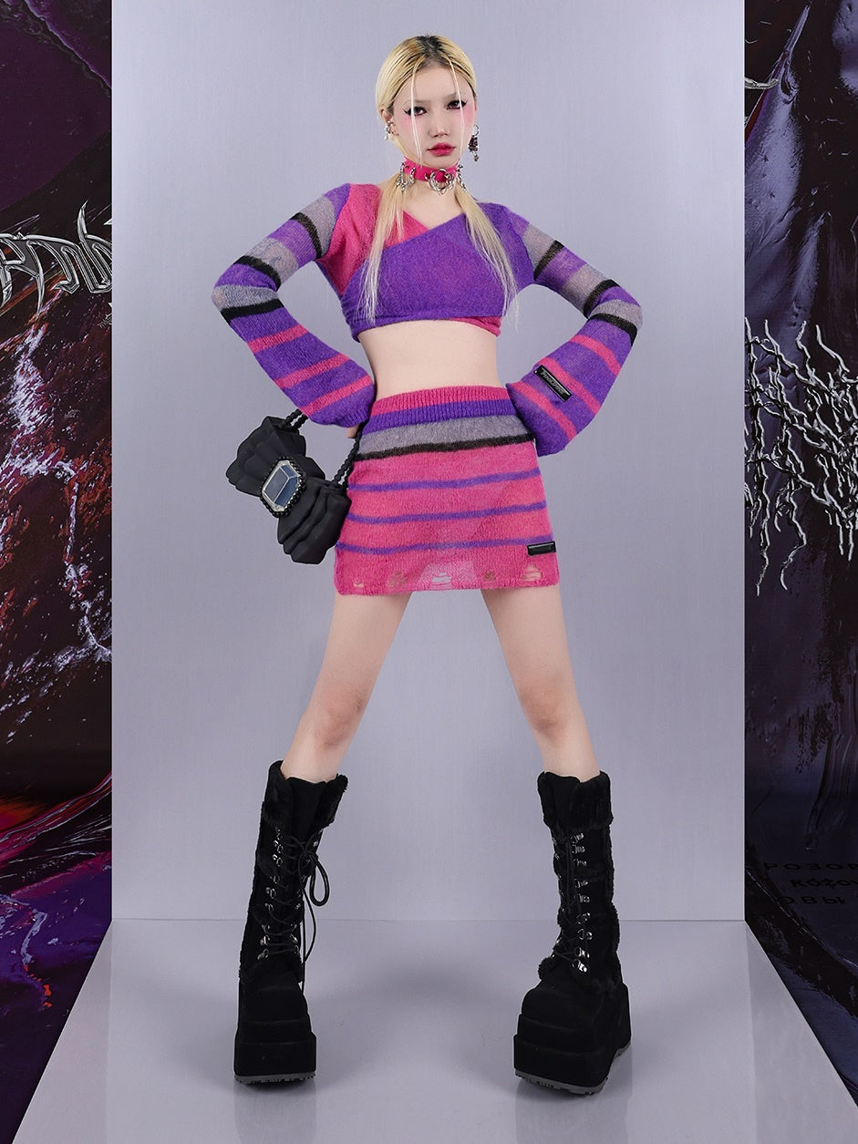 Impact Color Stripe Strick Top & Rock