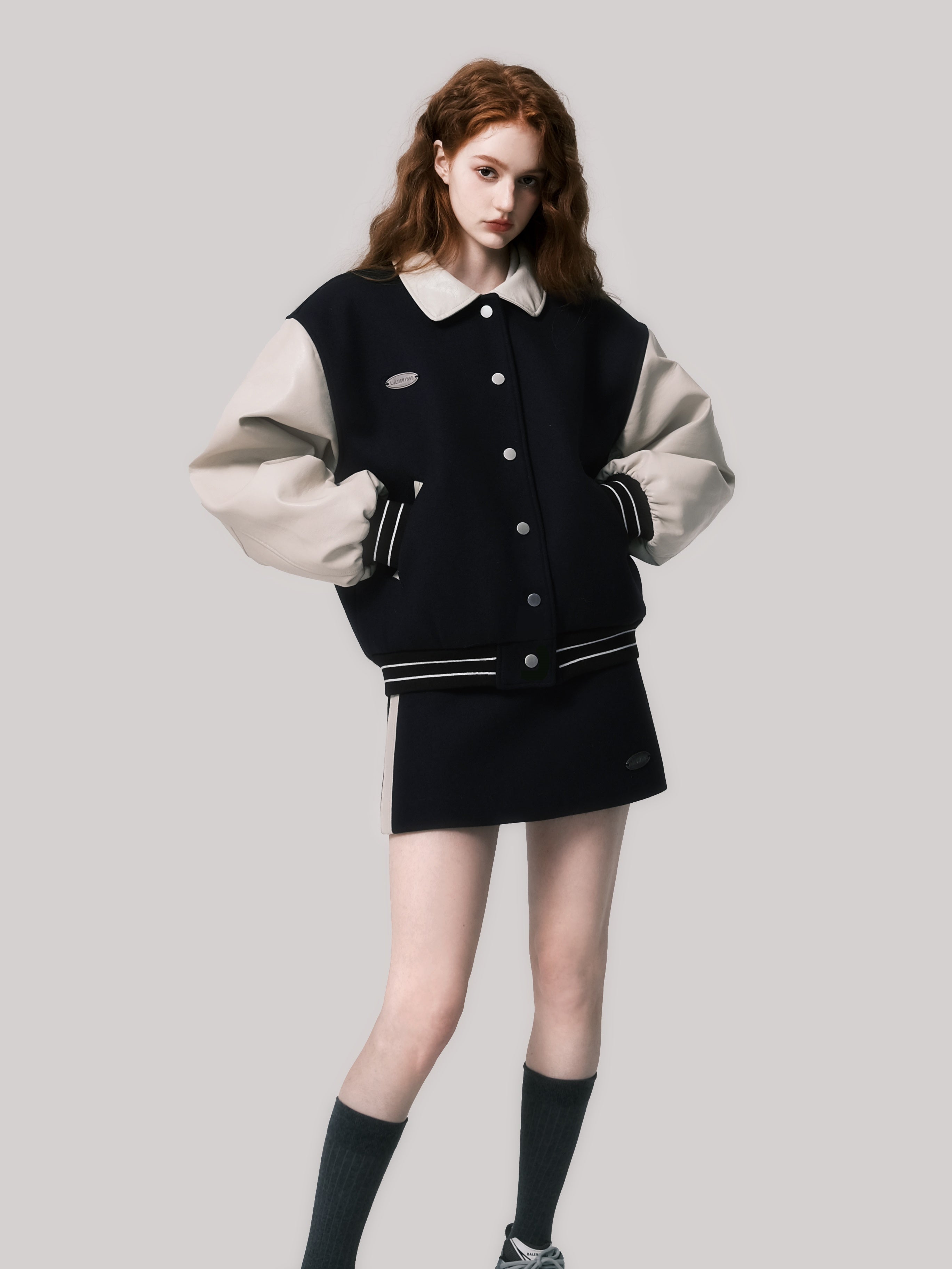 Wool Quilted Baseball Jacket & Skirt
