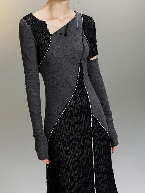 Gestrickte schlanke Passform Jacquard Panel Kleid