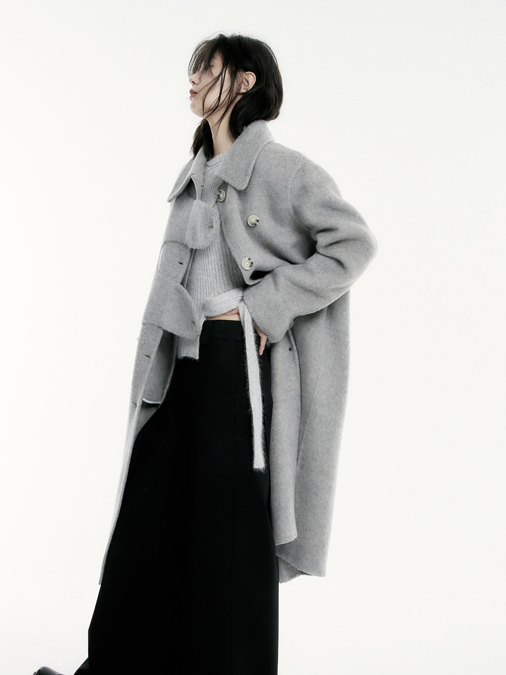 니치 양모 긴 코트