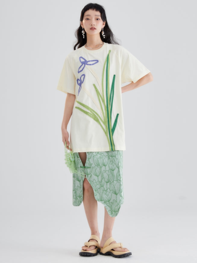 튤립 자카드 버튼 불규칙한 치마