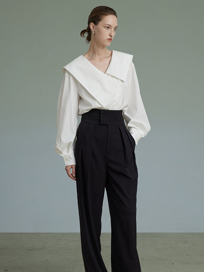 비대칭 V 넥 셔츠