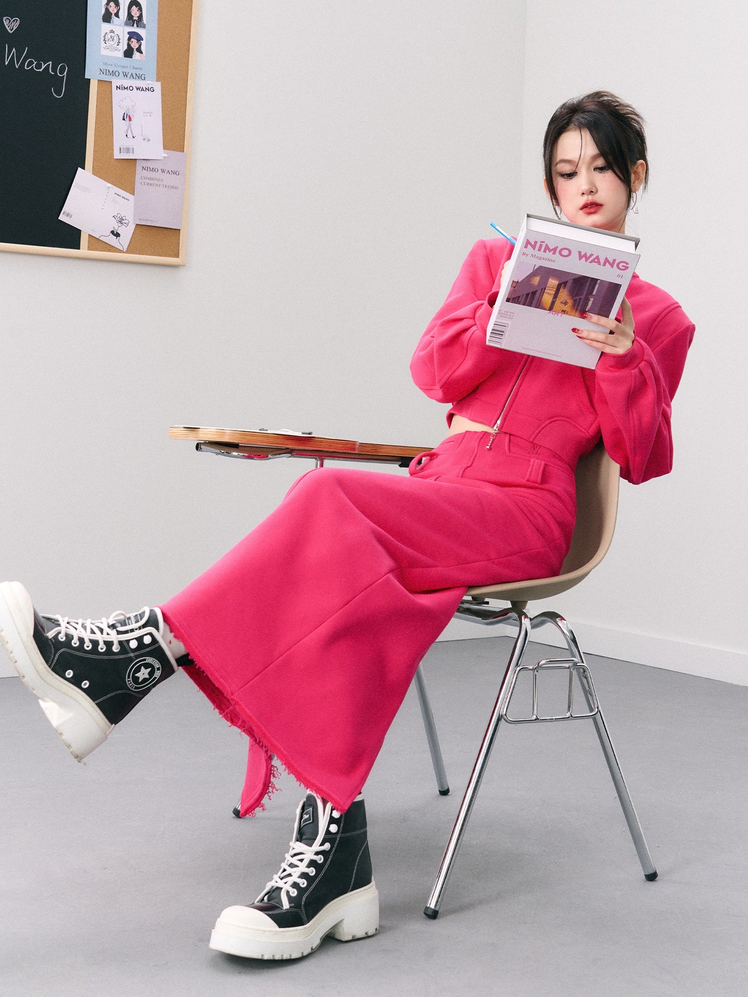 Short Casual Jacket & Slit Long Skirt