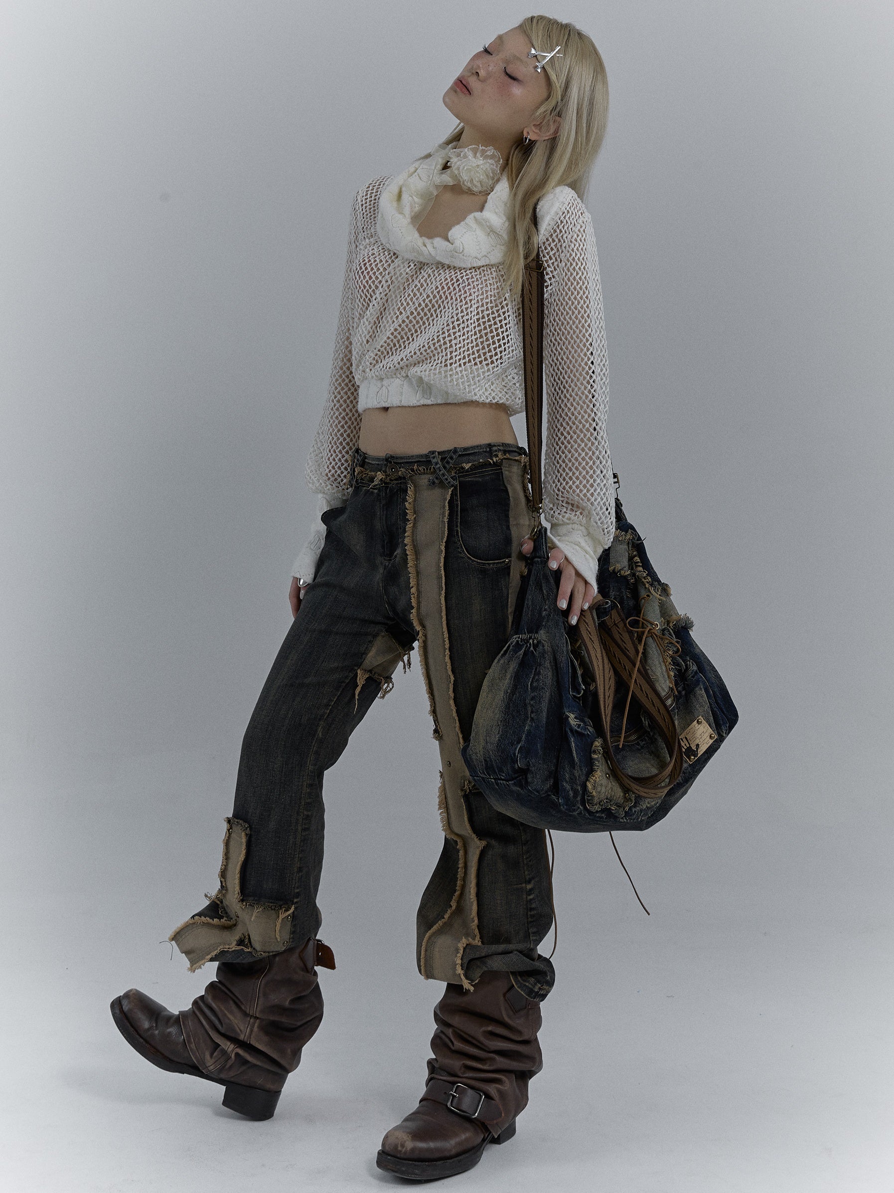 Heavy Industrial Washing Large Denim Shoulder Bag