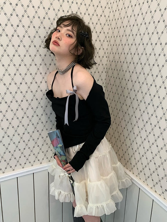 Ribbon Halter Neck Camisole & Sleeve Set-UP