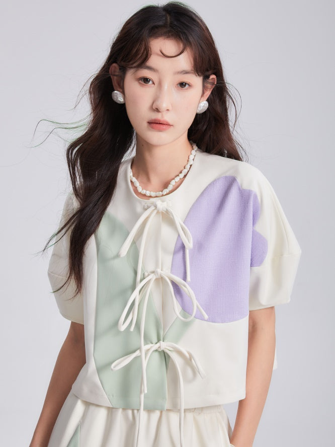 Tulip Bow Short-Sleeed Top & Skirt