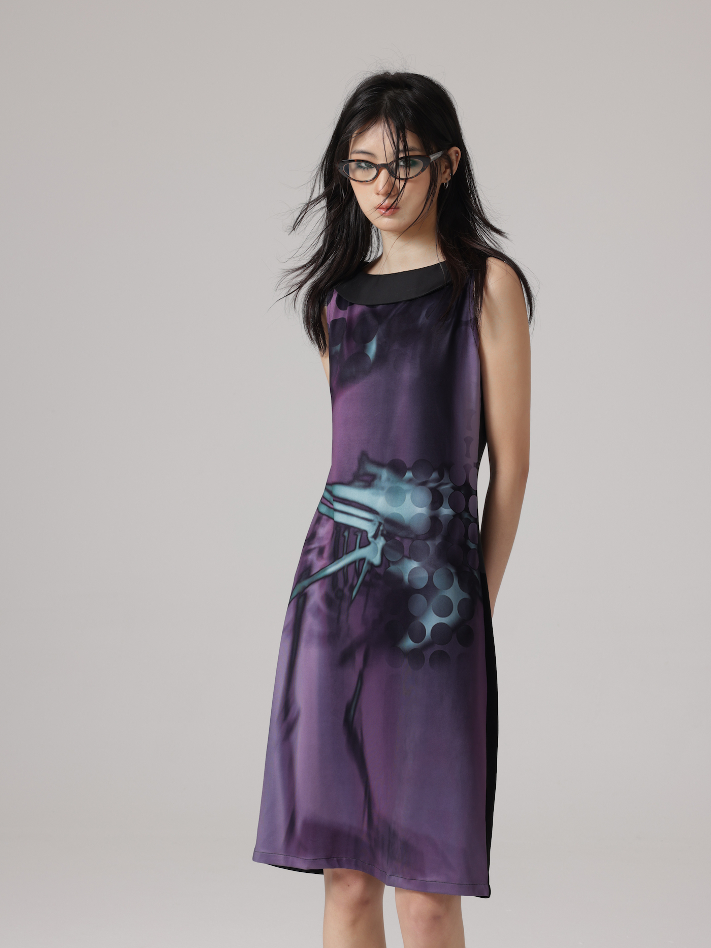 엑스레이 새 뼈 프린트 소매류 드레스